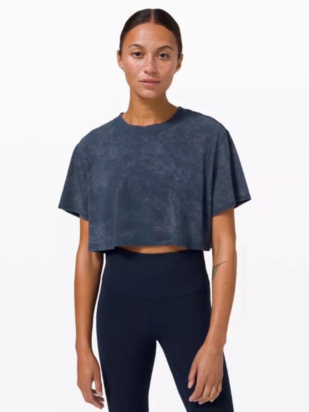 Lululemon All Yours Crop Tee *Wash in the Cloudy Wash True Navy